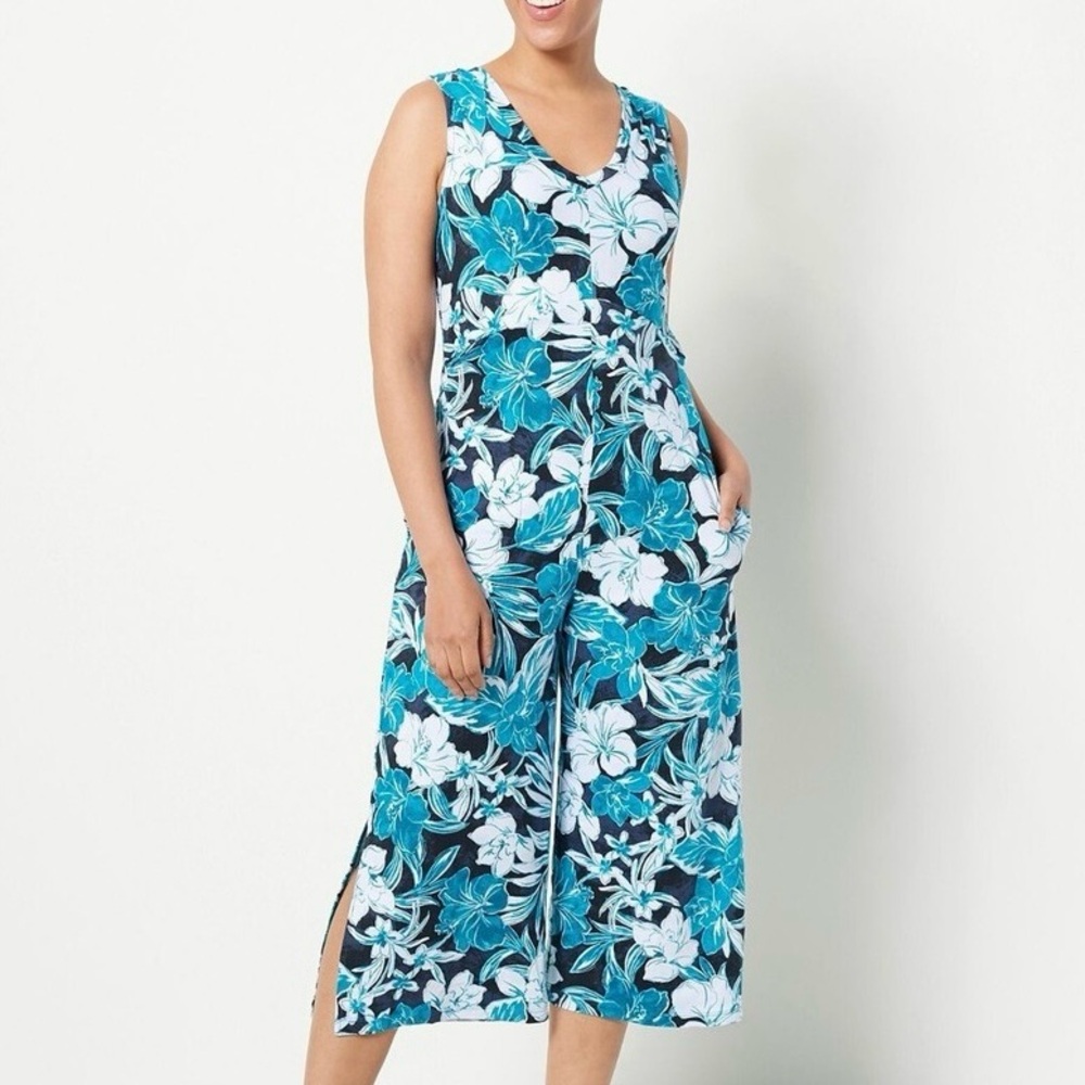 NWT Cuddl Duds Teal & Navy Floral Romper